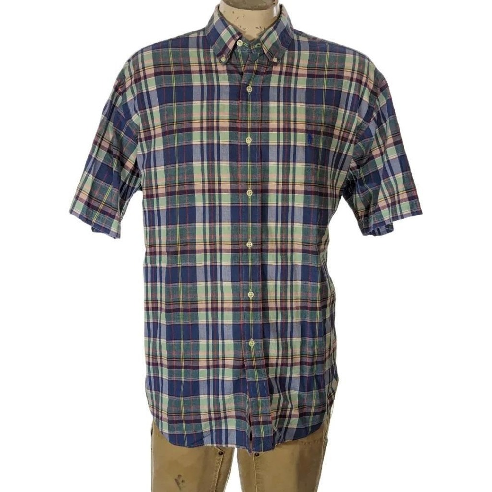 VTG Polo Ralph Lauren Men's Blake Plaid Button Down Shirt Cotton Sz L EUC